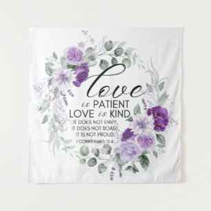 Tenture 1 Corinthiens 13:4 Amour est Patient Violet Floral