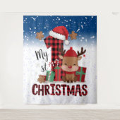 Tenture 1er chapeau de Noël de Père Noël blanc bébé renne (Devant)