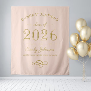 Tenture 2023 Élégant Rose Pâle et Or Personnalisé Diplômé