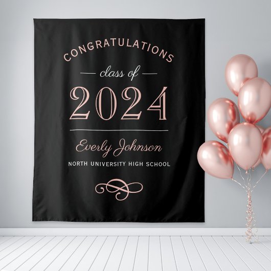 Tenture 2025 Rose Gold Noir Élégant Diplômé sur mesure