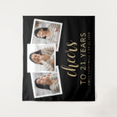 Tenture 21e anniversaire 3-Photo Gold Script Cheers Noir (Devant)