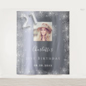 Tenture 21e anniversaire argent photo parties scintillant (Devant)