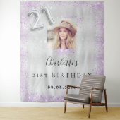 Tenture 21e anniversaire argent violet parties scintillant (En situation)