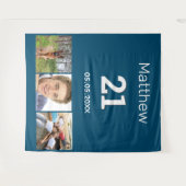 Tenture 21e anniversaire bleu photo monogramme mec (Devant (Horizontal))
