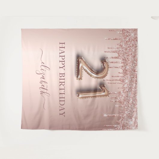 Tenture 21e anniversaire blush rose rose or parties scinti (Devant (Horizontal))