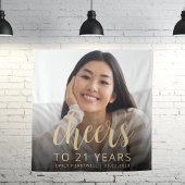 Tenture 21e anniversaire de fête Photo Gold Script Cheers