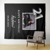 Tenture 21e anniversaire fête noir photo nom mec (En situation (horizontale))