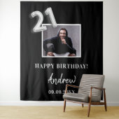 Tenture 21e anniversaire fête noir photo nom mec (En situation)
