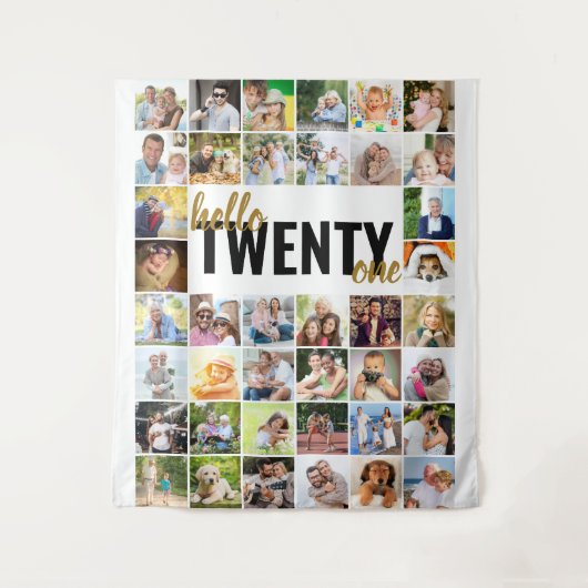 Tenture 21e anniversaire Hello Twenty One 40 Photo Collage (Devant)
