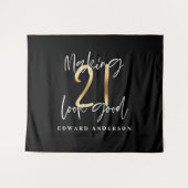 Tenture 21e anniversaire moderne noir et or design (Devant (Horizontal))
