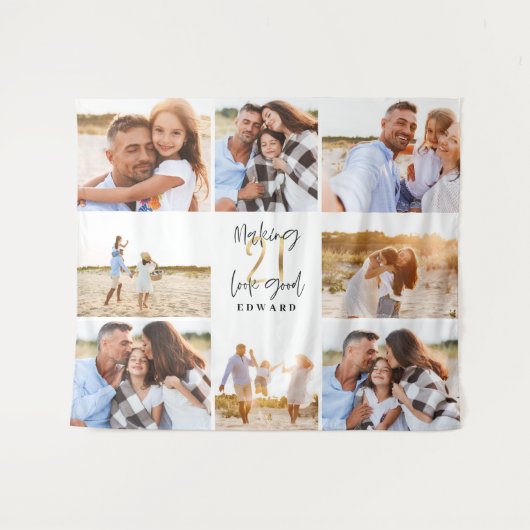 Tenture 21e anniversaire moderne noir et or photo collage (Devant (Horizontal))