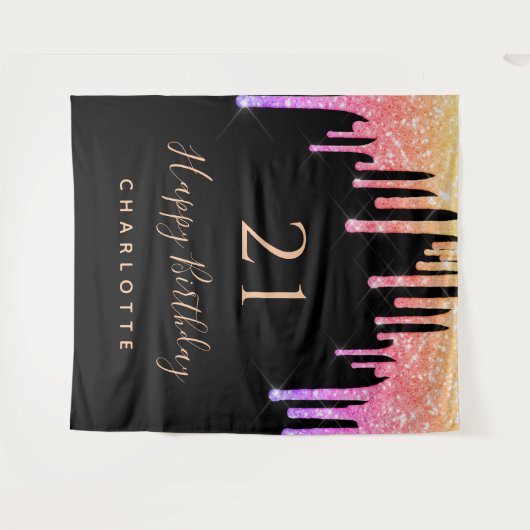 Tenture 21e anniversaire noir arc-en-ciel parties scintill (Devant (Horizontal))