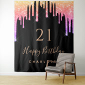 Tenture 21e anniversaire noir arc-en-ciel parties scintill (En situation)