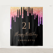 Tenture 21e anniversaire noir arc-en-ciel parties scintill (Devant)