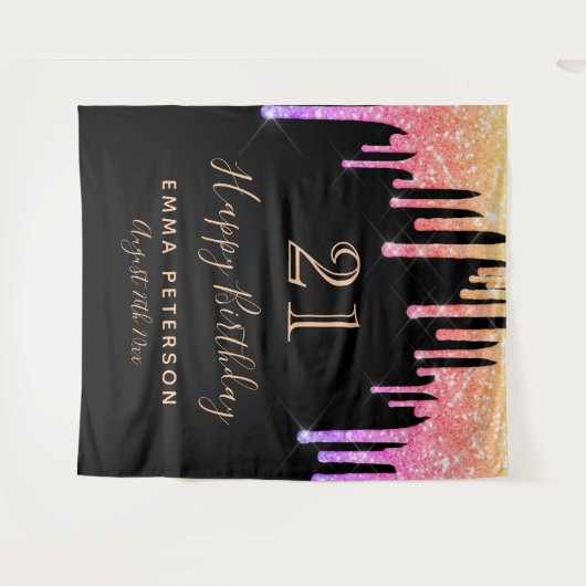 Tenture 21e anniversaire noir rose pourpre gouttes de part (Devant (Horizontal))