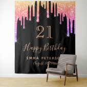 Tenture 21e anniversaire noir rose pourpre gouttes de part (En situation)