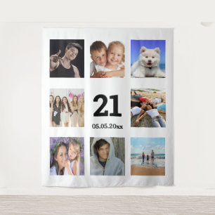 Tenture 21e anniversaire photo collage blanc