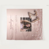 Tenture 21e anniversaire photo rose or parties scintillant (Devant (Horizontal))
