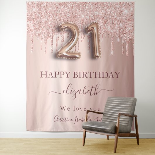 Tenture 21e anniversaire rose or blush parties scintillant (En situation)