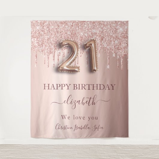 Tenture 21e anniversaire rose or blush parties scintillant (Devant)