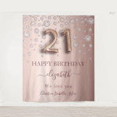 Tenture 21e anniversaire rose or diamants blush amis (Devant)