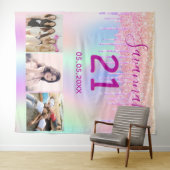 Tenture 21e anniversaire sur mesure photo arc-en-ciel rose (En situation (horizontale))