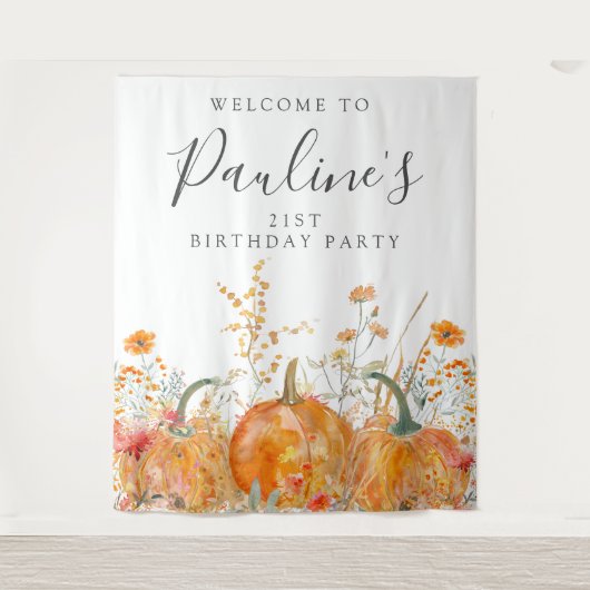 Tenture 21e fête d'anniversaire Citrouille Fleur sauvage d (Devant)