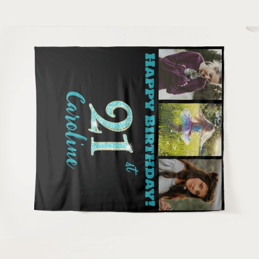 Tenture 21e fête d'anniversaire, Parties scintillant bleue (Devant (Horizontal))