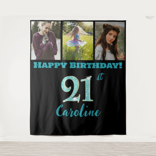 Tenture 21e fête d'anniversaire, Parties scintillant bleue (Devant)