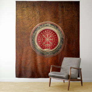 Tenture [220] Vegvisir - Viking Gold Magic Runic Compass