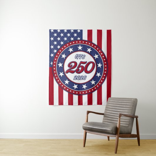 Tenture 250e anniversaire d'Amérique avec le drapeau des É (En situation)