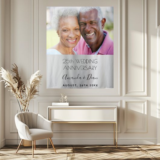 Tenture 25e anniversaire mariage photo argent élégant