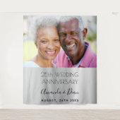 Tenture 25e anniversaire mariage photo argent élégant (Devant)