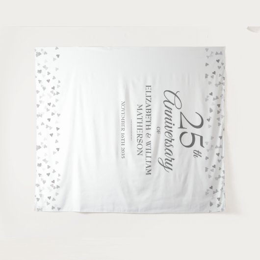 Tenture 25e anniversaire Silver Heart Photo Booth fond (Devant (Horizontal))