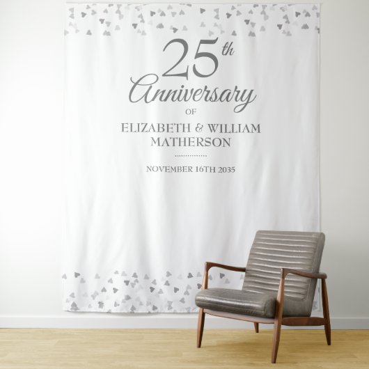 Tenture 25e anniversaire Silver Heart Photo Booth fond (En situation)