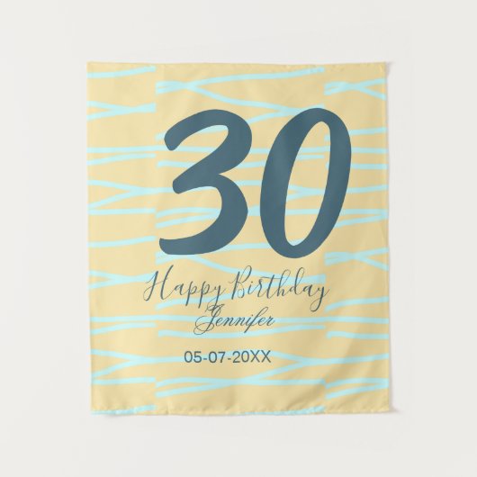 Tenture 30e anniversaire ajouter nom date année jaune bleu (Devant)
