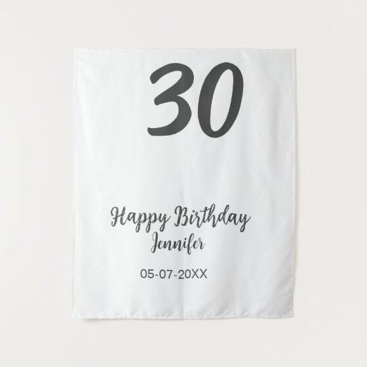 Tenture 30e anniversaire ajouter nom date année noir modèl (Devant)