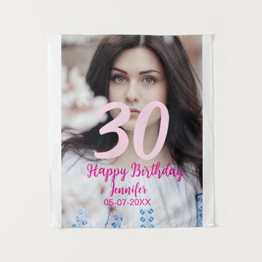 Tenture 30e anniversaire ajouter nom date année photo blan (Devant)