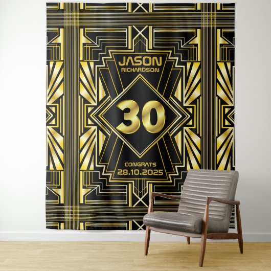 Tenture 30e anniversaire Art Déco Gold Black Great Gatsby (En situation)