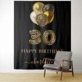 Tenture 30e anniversaire écriture nom léopard noir or (En situation)