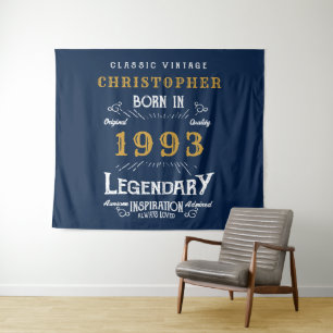 Tenture 30th Birthday 1993 Ajouter Nom Légende Blue Gold R
