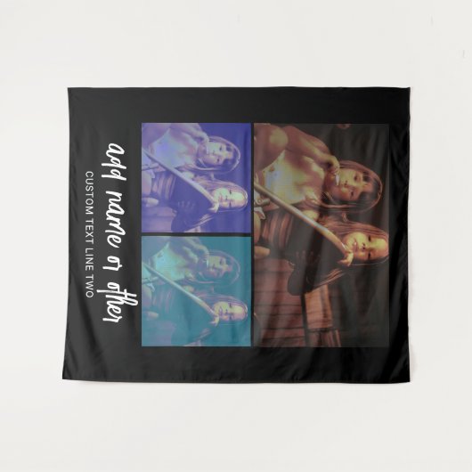 Tenture 3 Collage photo avec texte de script - noir blanc (Devant (Horizontal))