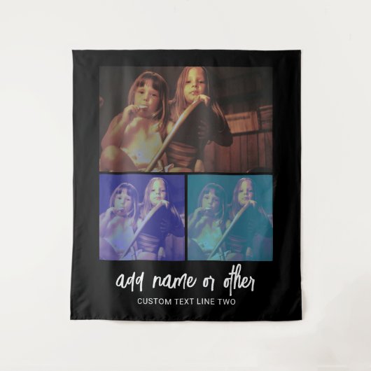 Tenture 3 Collage photo avec texte de script - noir blanc (Devant)