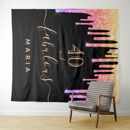 Tenture 40 fabuleuse parties scintillant d'anniversaire no (En situation (horizontale))