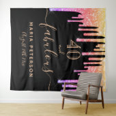 Tenture 40 fabuleux anniversaire noir rose gouttes d'or (En situation (horizontale))