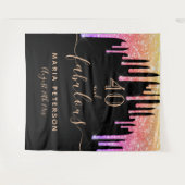 Tenture 40 fabuleux anniversaire noir rose gouttes d'or (Devant (Horizontal))
