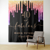 Tenture 40 fabuleux anniversaire noir rose or gouttes (En situation)