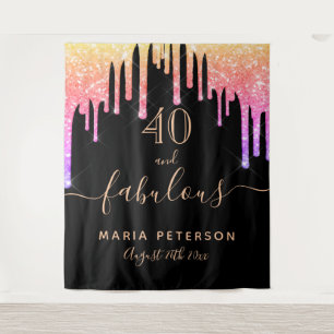 Tenture 40 fabuleux anniversaire noir rose or gouttes