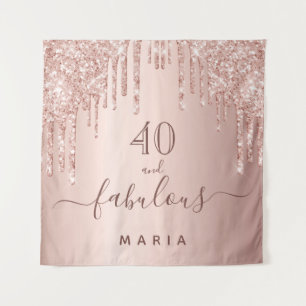 Tenture 40 fabuleux anniversaire paillettes rose or scinti