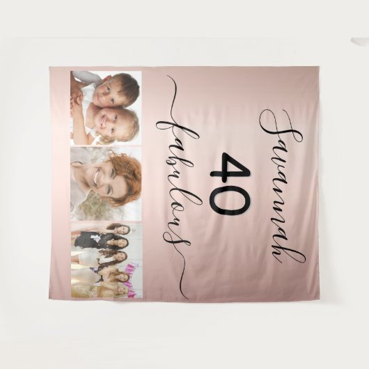 Tenture 40 fabuleux nom de photo en or rose (Devant (Horizontal))